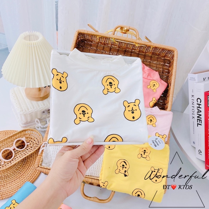 Bộ minky mom dài tay , Bộ thu đông cho bé cổ cao Quần áo bé gái bé trai họa tiết gấu Pooh