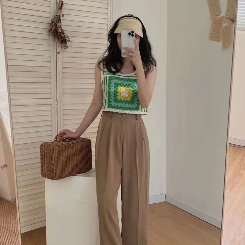 Brroa Áo Croptop Dệt Kim Không Tay Thêu Họa Tiết Nhiều Màu Sắc Cổ Điển Cho Nữ