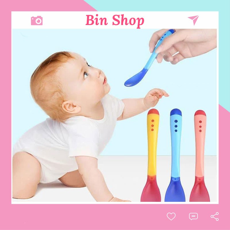 Thìa ăn dặm Silicon báo nóng Bin Shop