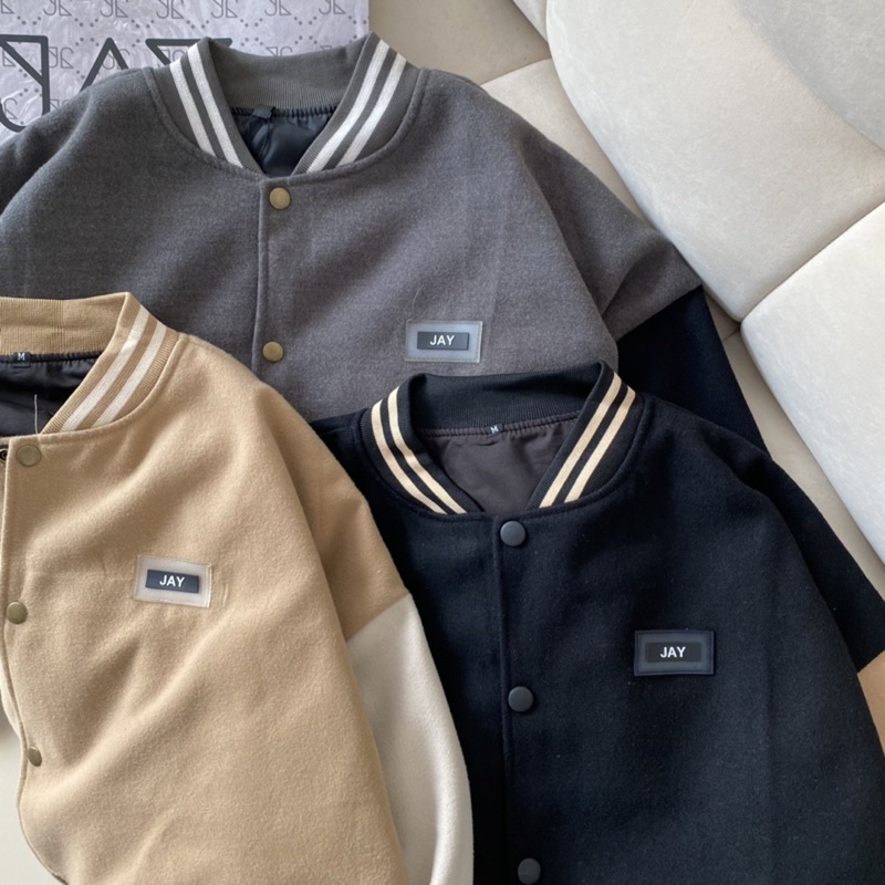 Áo Khoác Bomber Unisex Nỉ Dạ DJAY màu ĐEN/NÂU/XÁM  Nam nữ unisex/Áo hoodie nút bấm form rộng Jaystoree