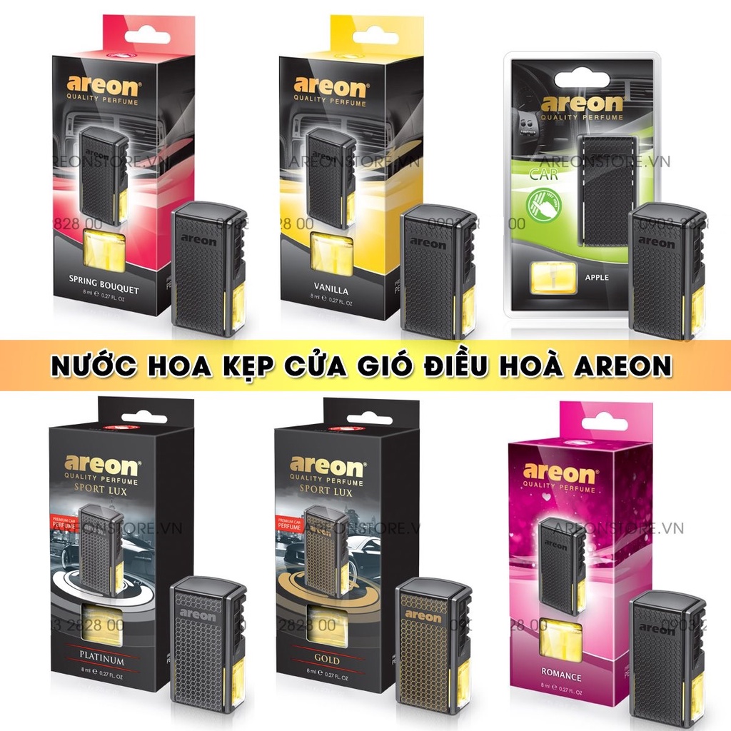 Nước hoa ô tô kẹp cửa gió điều hòa Areon, nước hoa khử mùi xe hơi cao cấp nhập khẩu Bulgaria có kiểm định COCQ