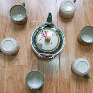 Ấm chén Bát Tràng vẽ hoa đào (thanh lý hàng xuất khẩu)
