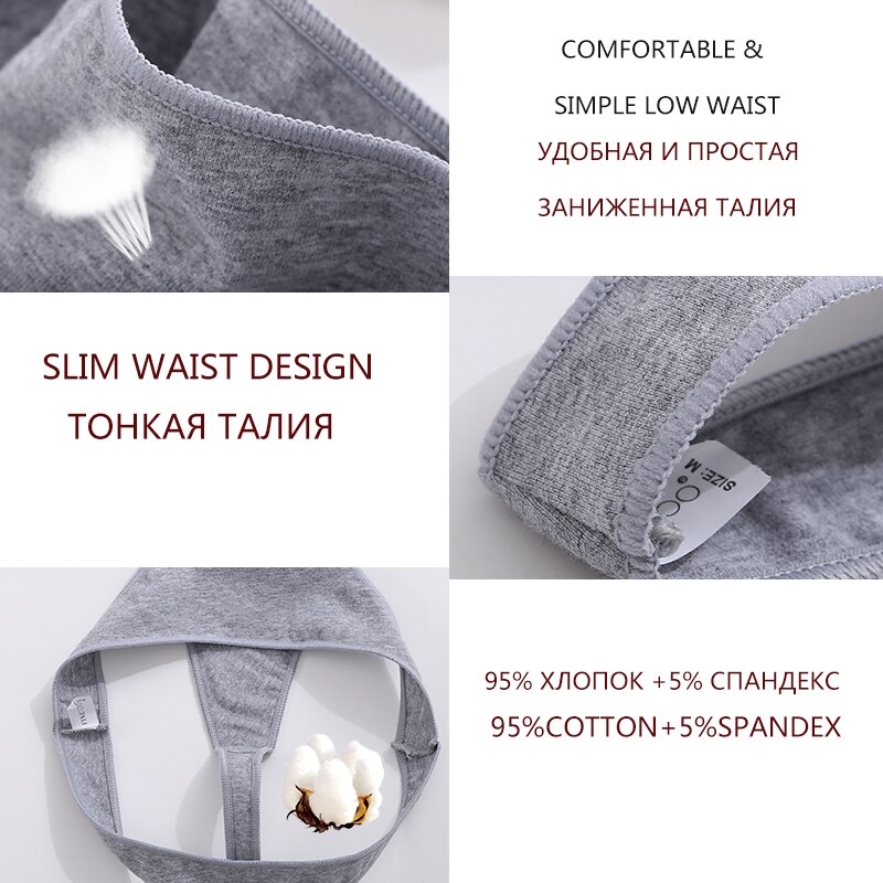 Set 3 quần lót FINETOO G-string vải cotton lưng cấp màu trơn với 7 màu lựa chọn cho nữ