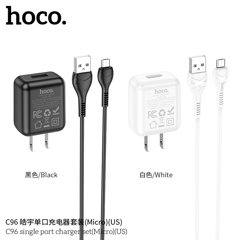 Bộ Củ Sạc Hoco C96 Kèm Dây Sạc Chịu Nóng; Ít Trầy Xước; Chống Cháy Và Thân Thiện Với Môi Trường