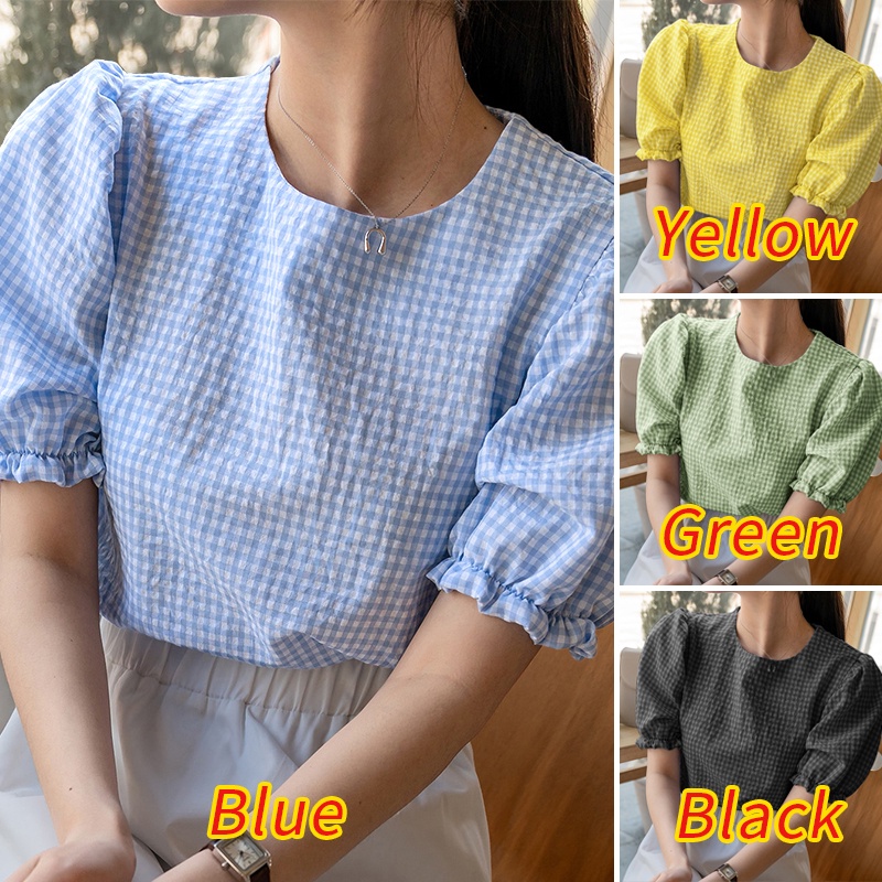 Áo sơ mi Zanzea tay ngắn họa tiết caro thời trang dành cho nữ