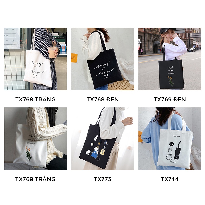 Túi tote vải đi học giá rẻ có khoá kéo phong cách hàn quốc đeo chéo canvas LOTSTORE TX003