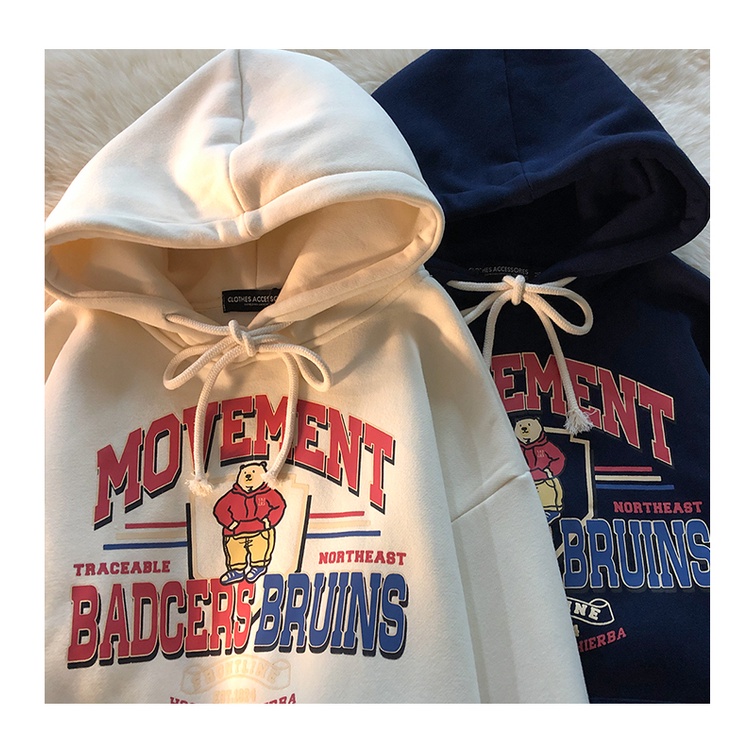 ZHELIHANGFEI Áo Hoodie In Hình Gấu Phong Cách Retro Mỹ Dễ Phối Đồ