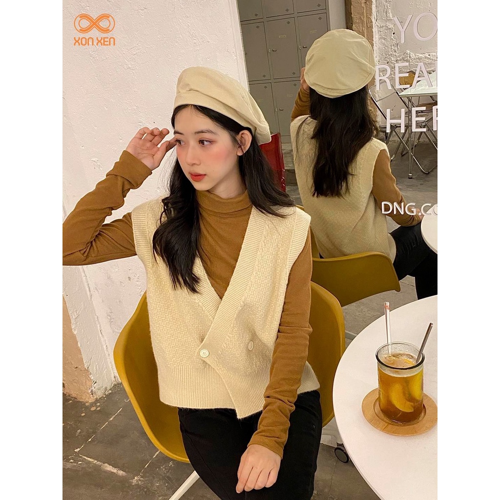 Áo len ghi lê nữ Áo ghi lê cổ tim đắp tà trước cá tính XONXEN SHOP freesize mã 09 | BigBuy360 - bigbuy360.vn