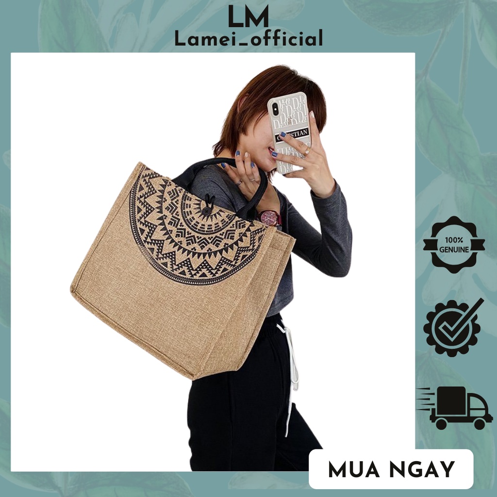 Túi Cói Vintage 💖 Lamei Official 💖 Túi Vải Bố Họa Tiết Hoa Văn Trống Đồng Nhiều Họa Tiết Vintage - MV-10