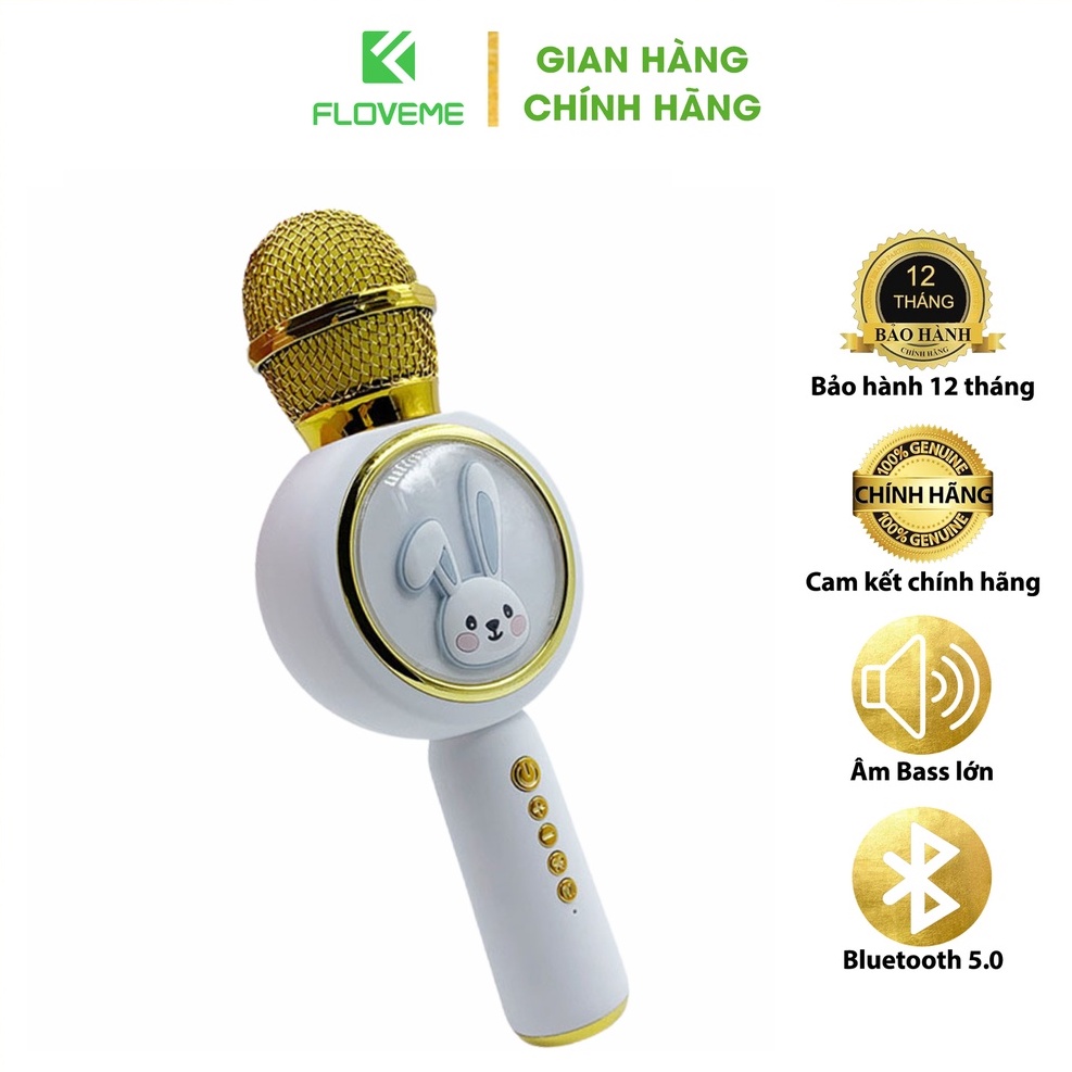 Micro Karaoke Bluetooth Không Dây Kèm Loa Floveme X6 Hình Thỏ Đáng Yêu Âm Thanh Trầm Ấm Hát Hay Bắt Gịong Tốt