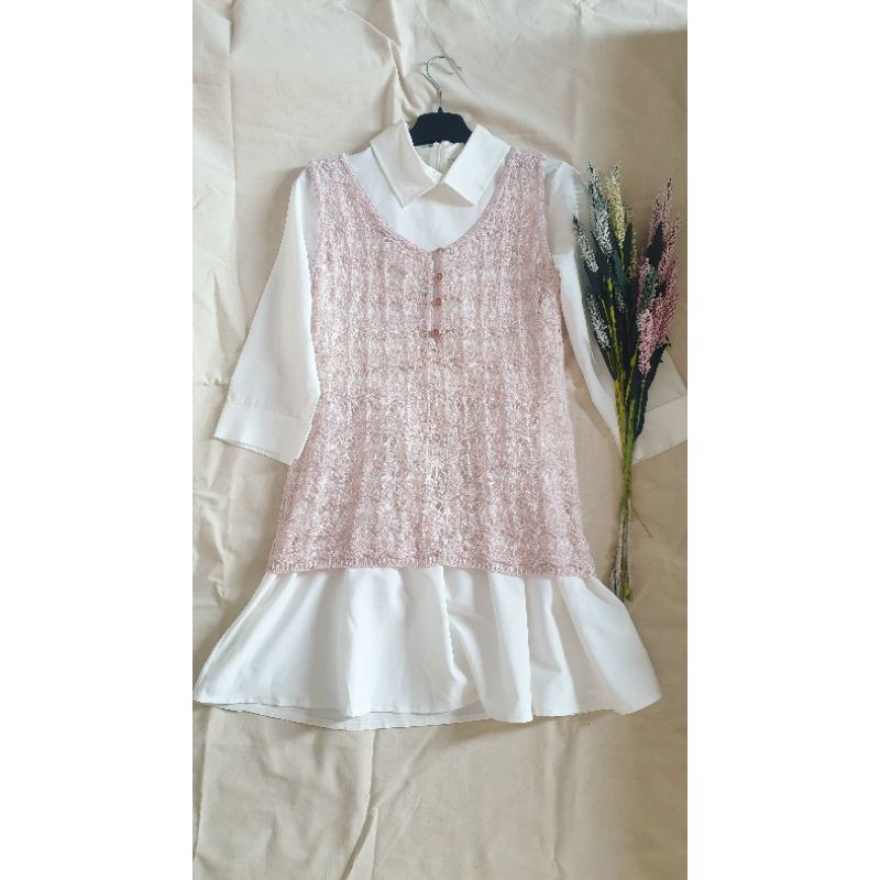 [2hand]- Set áo len móc & váy trắng