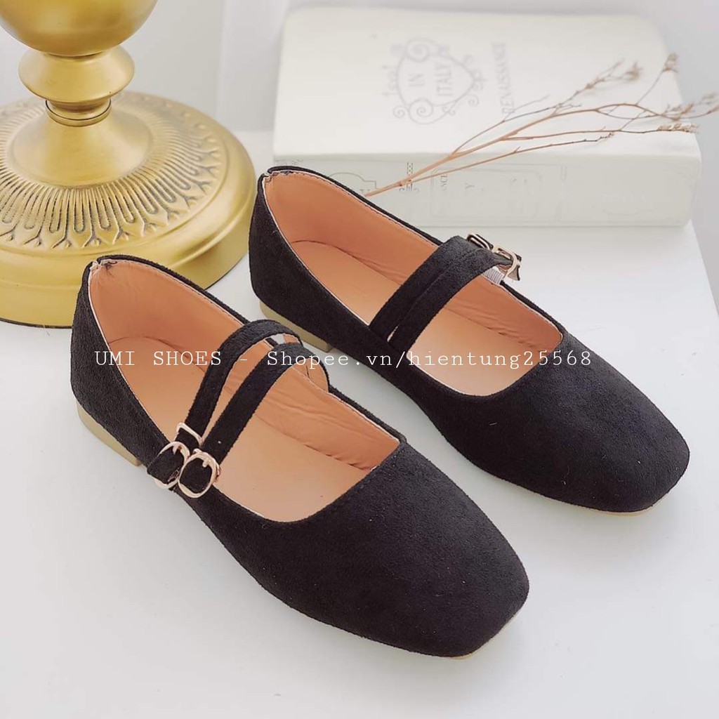 [NOWSHIP HN] Giày búp bê nữ đế bệt nubuck mềm màu đen quai chéo ôm êm mẫu mới hot nhẹ nhàng đi học đi làm văn phòng xinh