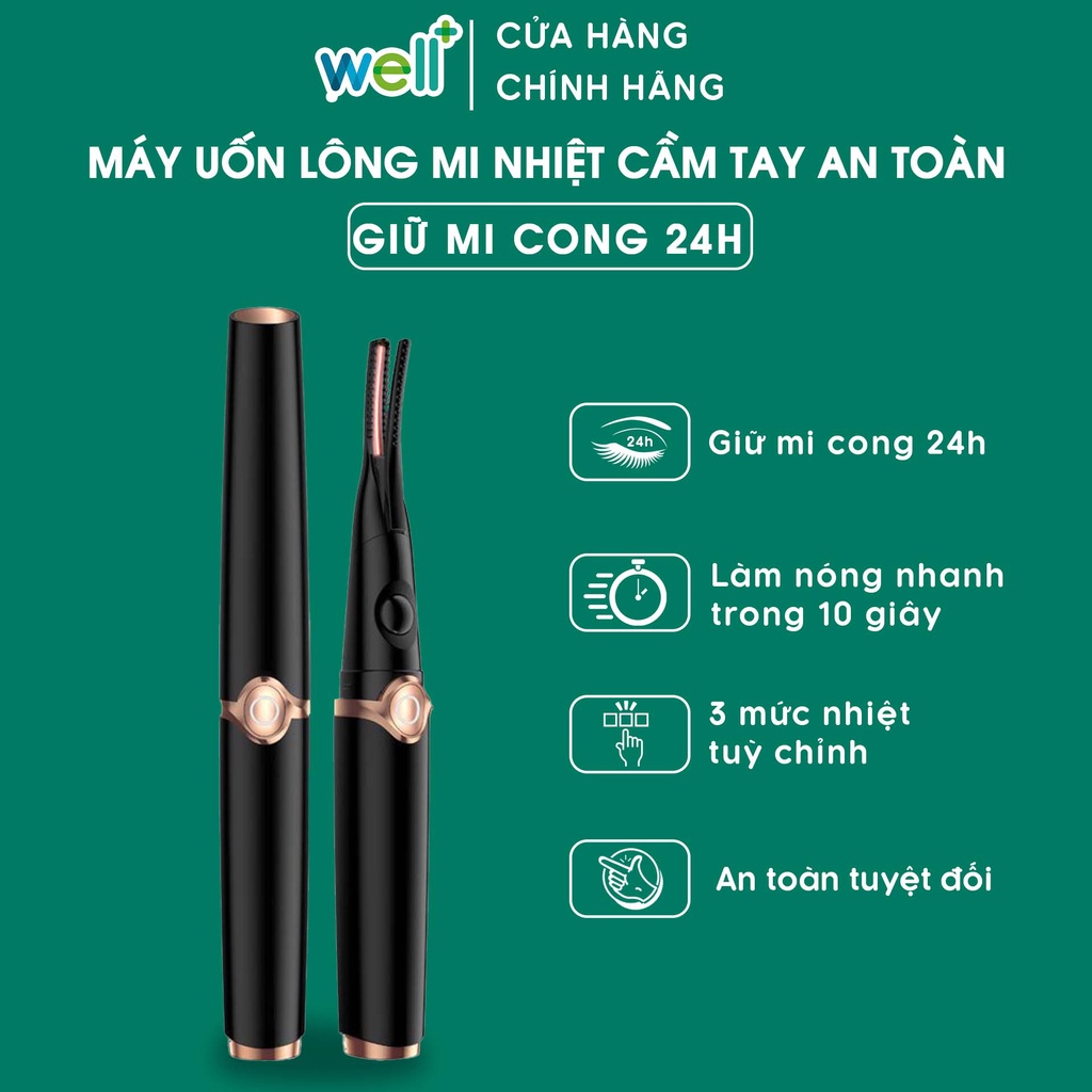 Máy Uốn Lông Mi Bằng Nhiệt Wellplus Cầm Tay An Toàn Giữ Mi Cong Tự Nhiên Trong 24h