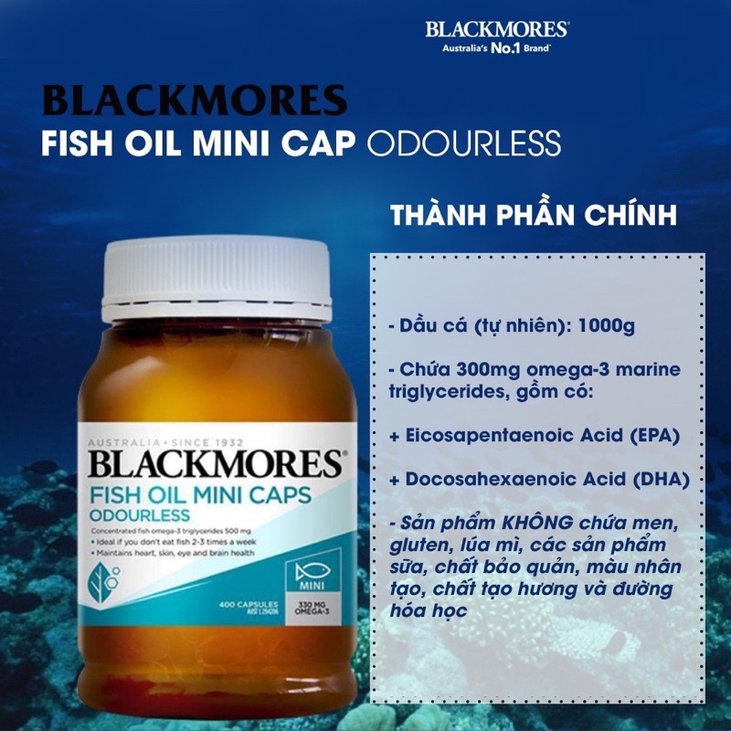 Dầu cá khử mùi Blackmores Fish oil Minicaps