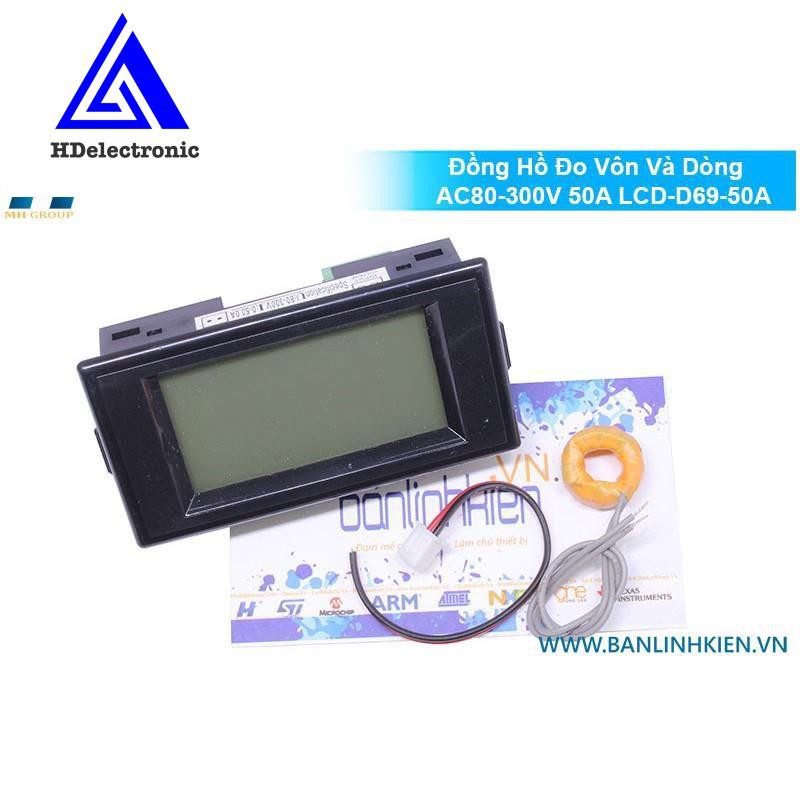 Đồng Hồ Đo Vôn Và Dòng AC80-300V 50A LCD-D69-50A zin