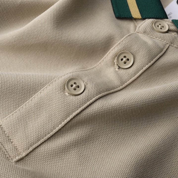 Áo Polo Nam FEEL GOOD cổ bẻ tay ngắn basic màu Be VIỀN CỔ KẺ SỌC đẹp vải cá sấu cotton cao cấp xuất xịn chuẩn form