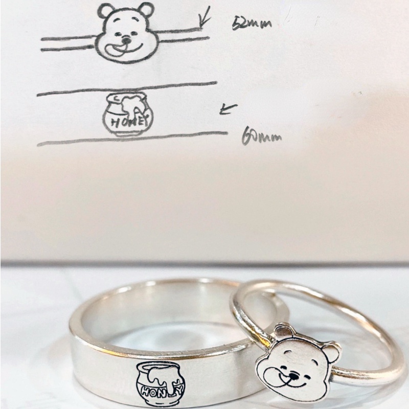 Winnie the Pooh nhẫn cặp đôi hoạt hình dễ thương nhẫn mở hàn quốc
