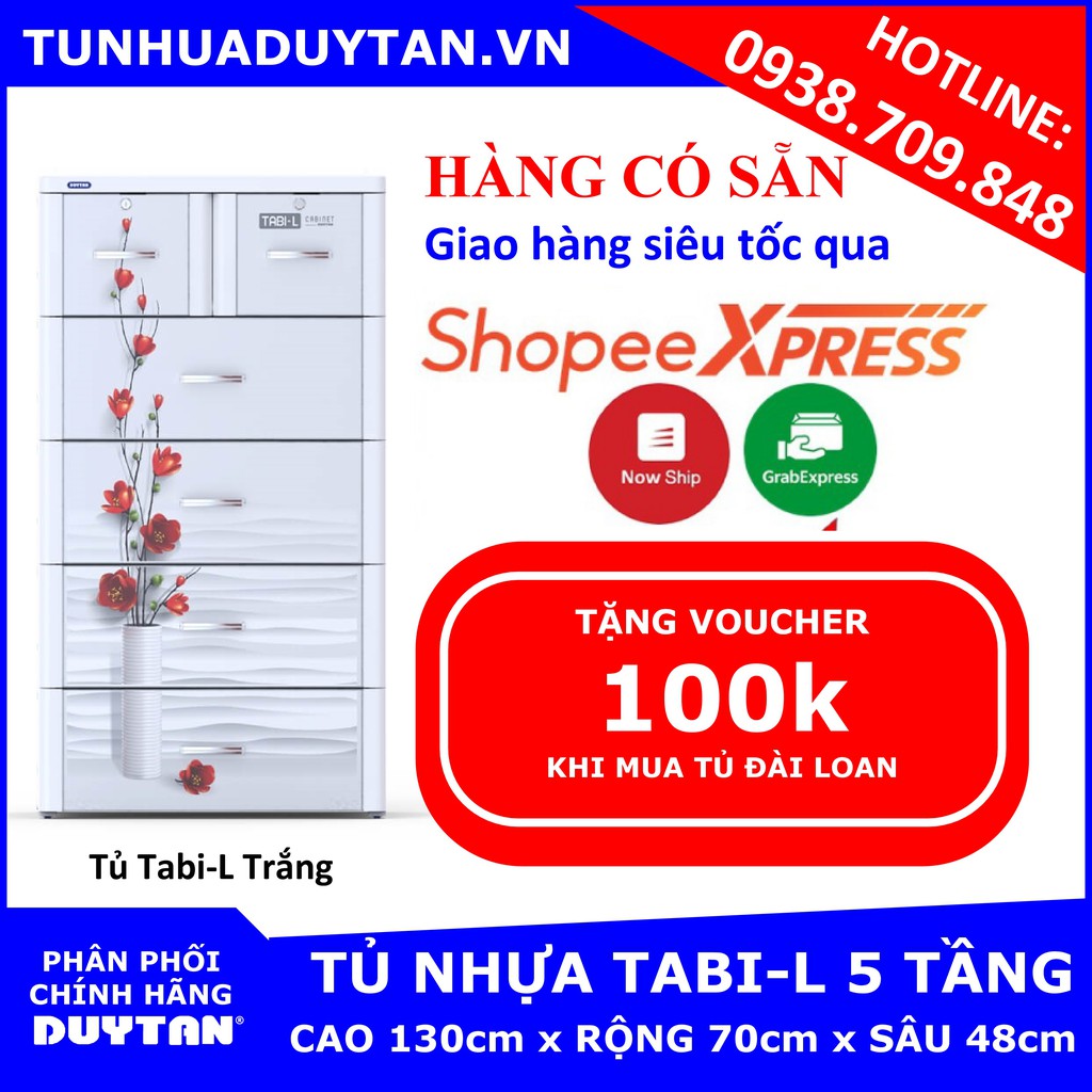 [HÀNG CÓ SẴN] Tủ nhựa Duy Tân TABI L 5 tầng (70cm x 48cm x 130cm) Tặng kèm Voucher 100k khi mua tủ nhựa Đài Loan