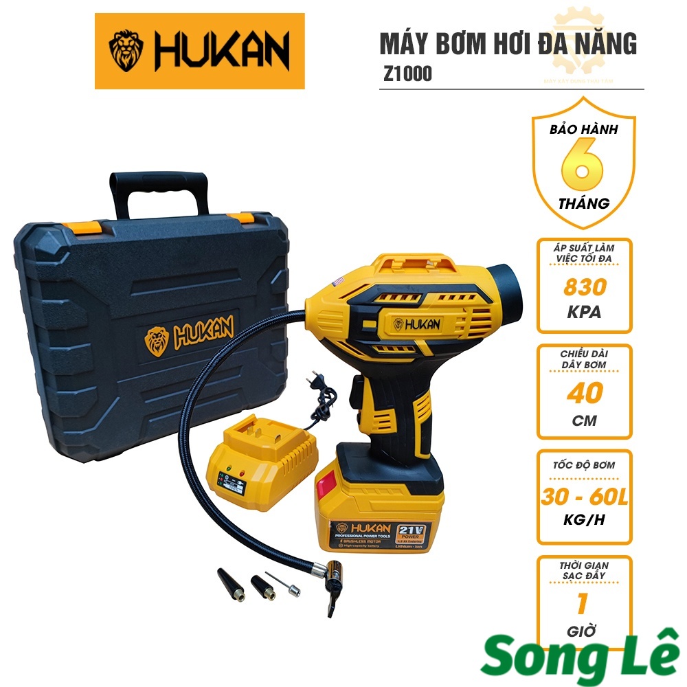 Máy bơm hơi chạy pin đa năng HUKAN Z1000 dùng bơm lốp ô tô, xe đạp, xe máy, phao bơi, đệm khí