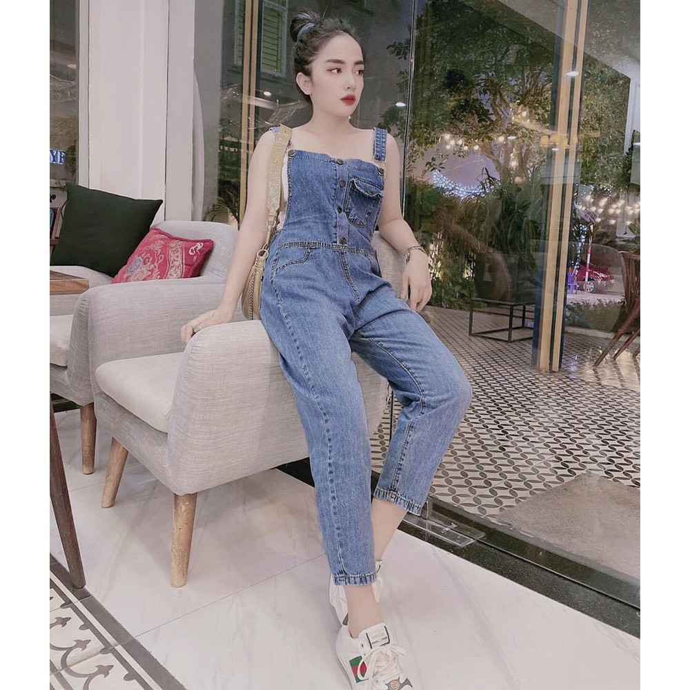 Quần Yếm Jeans Dài Nữ Chất Bò Phối Túi Kèm Cúc Trước Phong Cách Ulzzang Hàn Quốc - 424 | BigBuy360 - bigbuy360.vn
