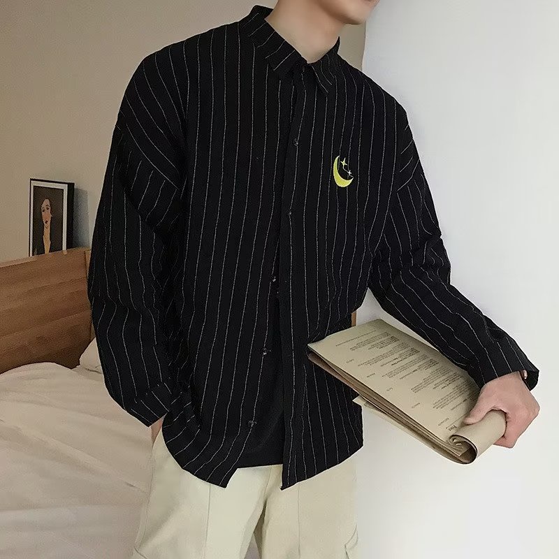 Áo Sơ Mi Tay Dài Cổ Vuông Họa Tiết Kẻ Sọc 4 Màu Sắc Thời Trang Mùa Thu Nhật Bản Cho Nam Giới Có Size M-2XL