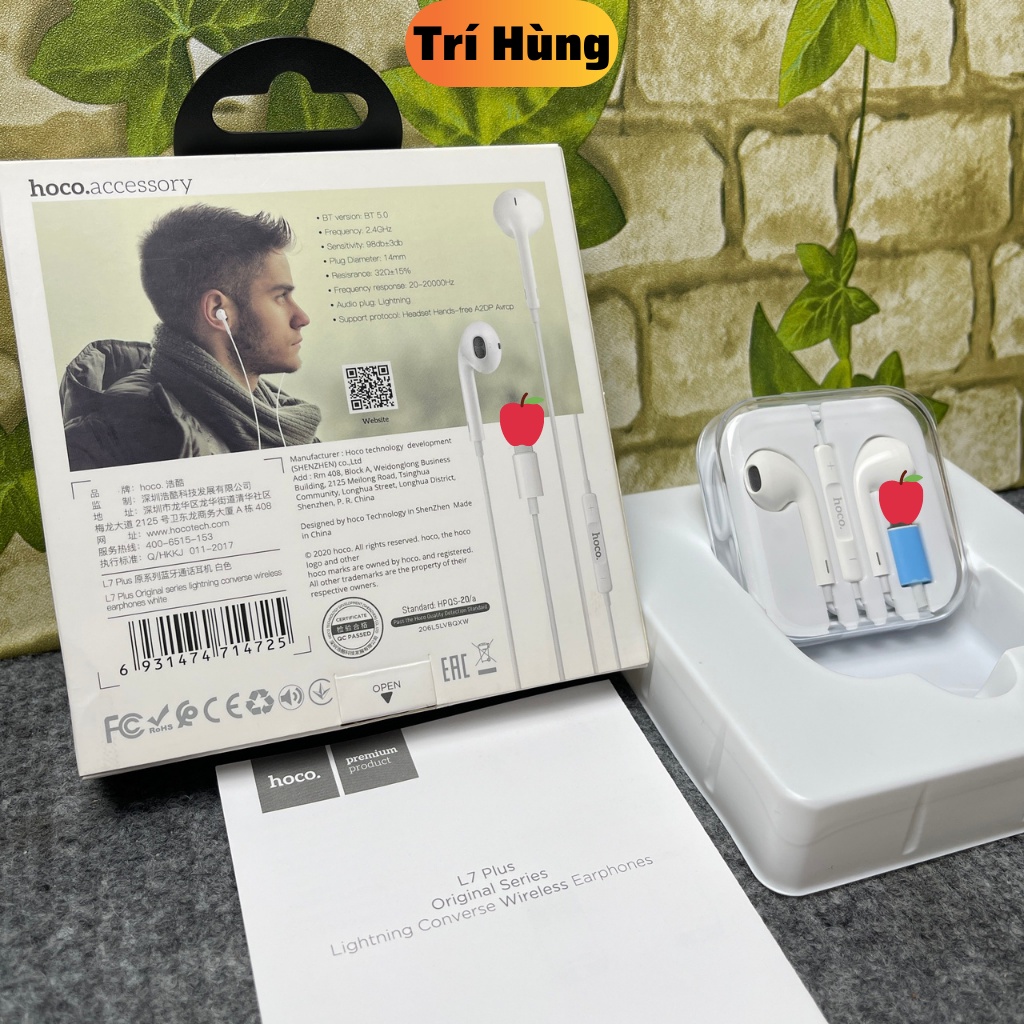 Tai nghe hoco L7 plus [BH 12 tháng] jack dẹt kết nối bluetooth play, stop, tăng giảm âm lượng, qua bài âm thanh hay, lớn