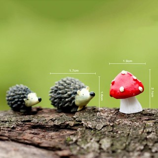 Bộ 3 nhím mini với nấm chấm đỏ thu nhỏ vườn cổ tích gnomes rêu