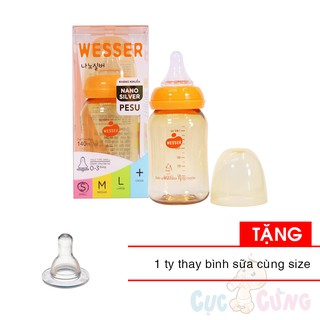 Bình sữa wesser pesu cổ nhỏ 140ml tặng 1 ty thay bình sữa