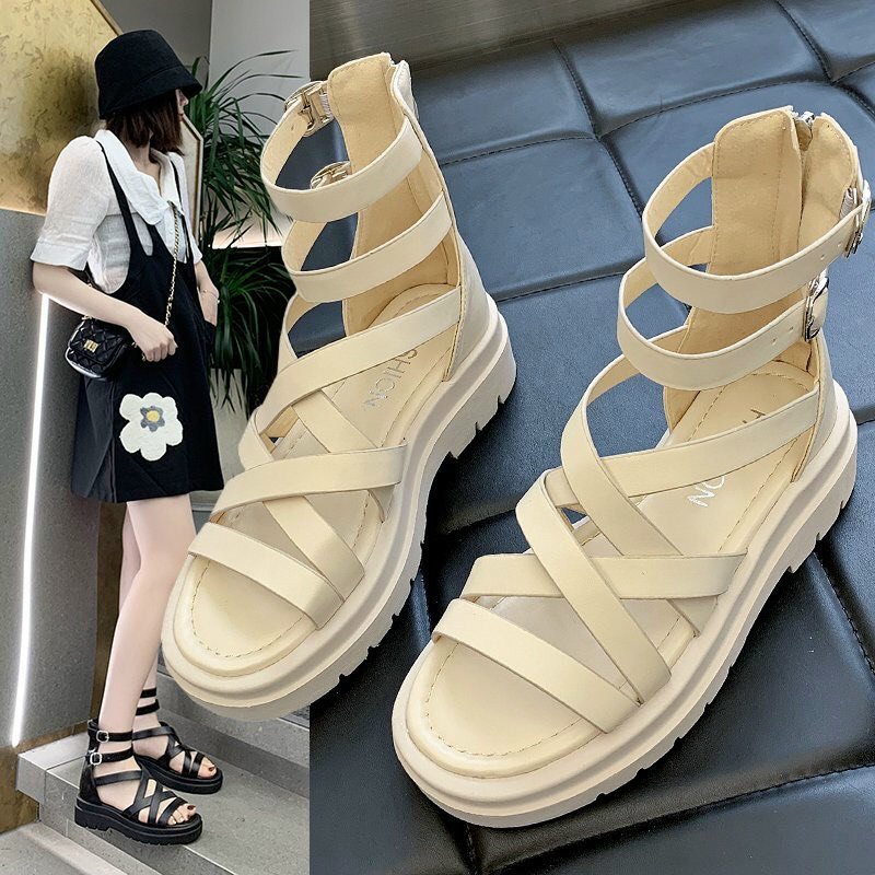 dép giày sandal chiến binh nữ quai da mềm cá tính 2 màu