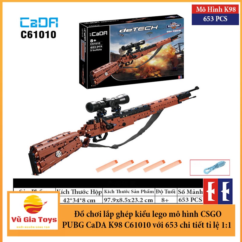 Đồ Chơi Lắp Ráp Kiểu LEGO Mô Hình Súng K98 CaDA C61010 với 653 chi tiết tỉ lệ 1:1