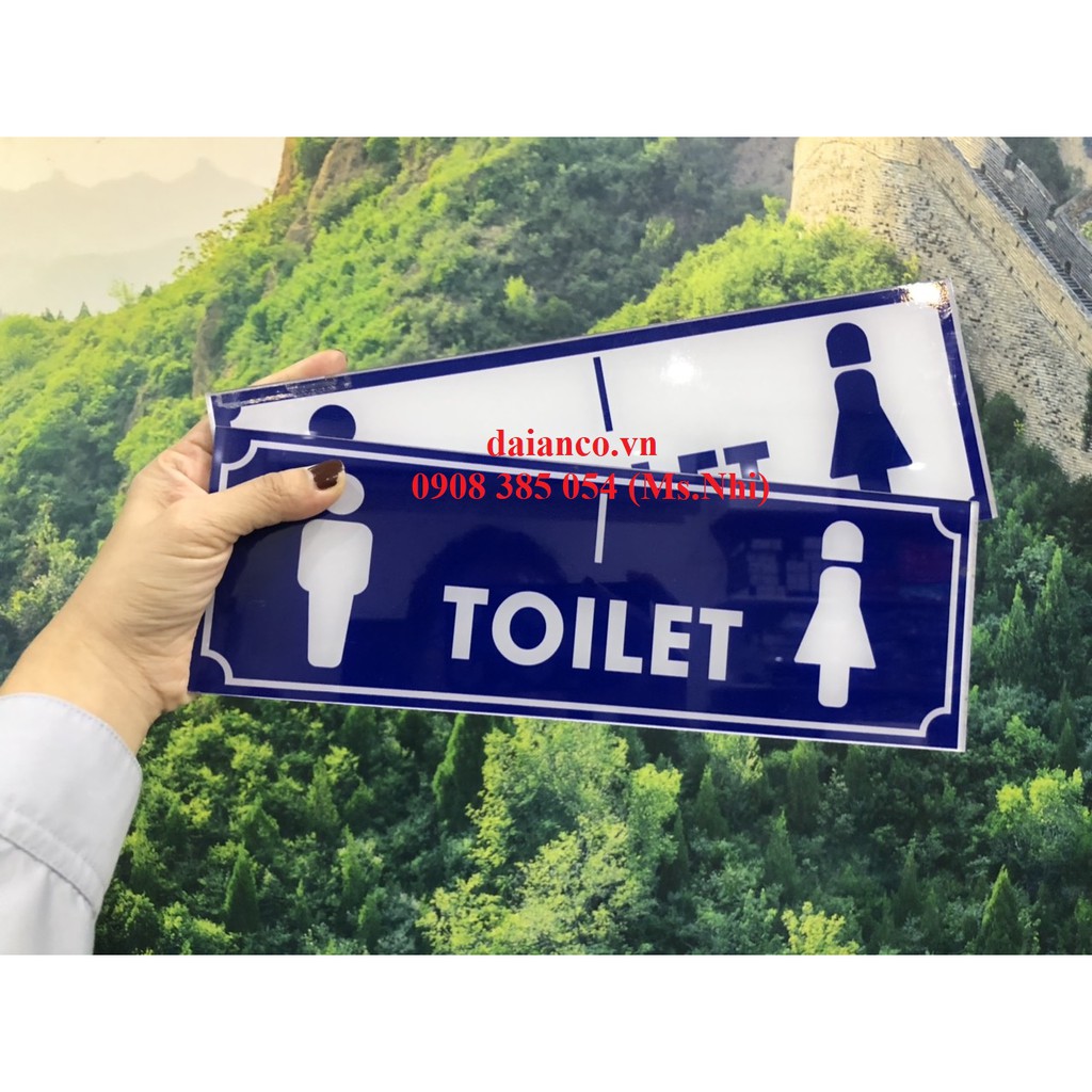 Bảng báo chỉ dẫn nhà vệ sinh chất liệu mica- KT 10x30cm- Hình thật, có sẵn