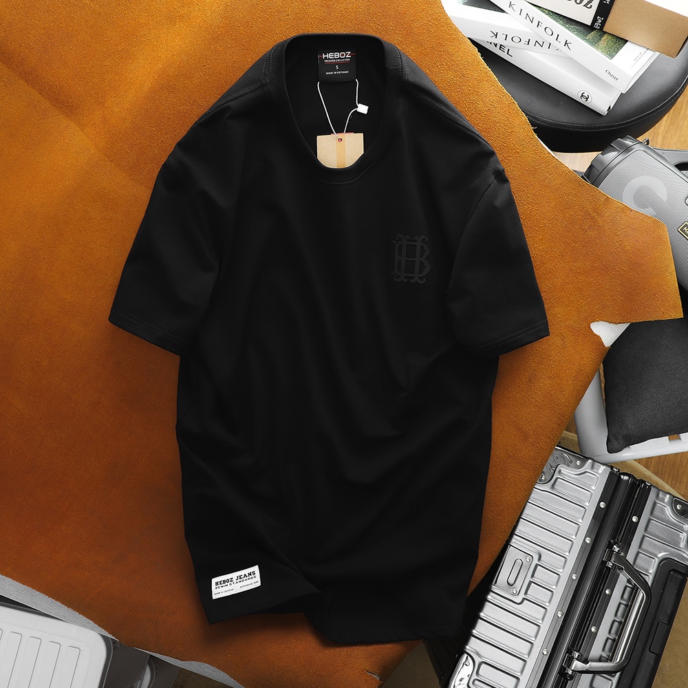 Áo thun nam cổ tròn Heboz, chất vải cotton 4 chiều in logo cao thành basic 5M new - 00001209