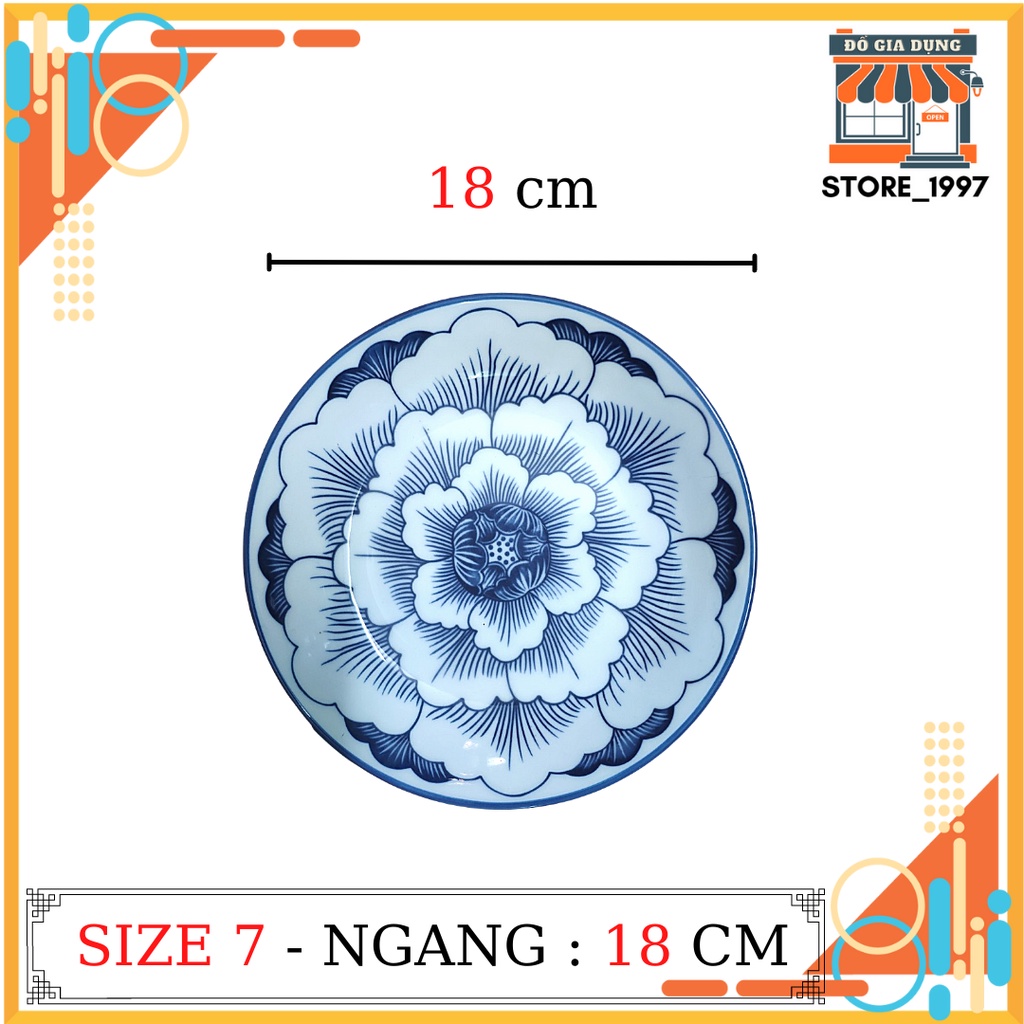Đĩa sứ xanh sâu lòng Bát Tràng hoạ tiết bông mai cao cấp