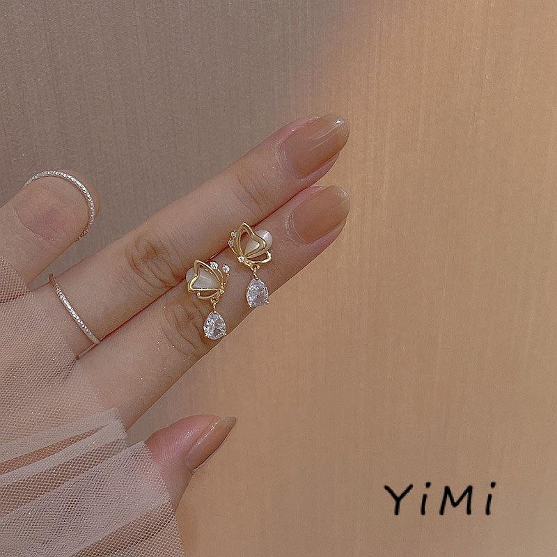 🎀Bông Tai Mạ Bạc 925 Đính Đá Opal Hình Giọt Nước Bướm Giọt Nước Thời Trang Cho Nữ
