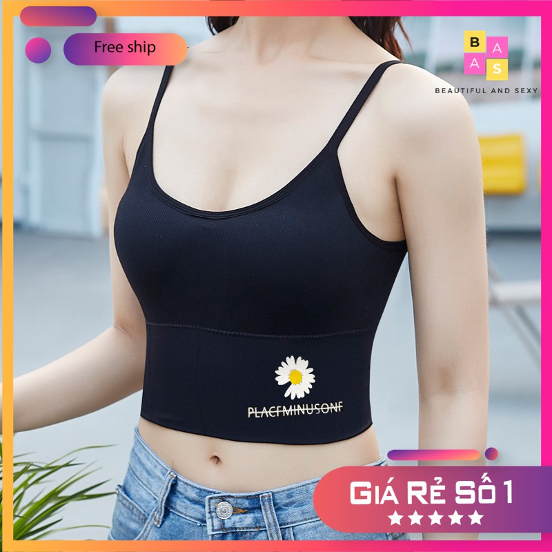 Áo bra cotton thun tập gym, yoga, áo ngực phối họa tiết hoa cúc BAS078