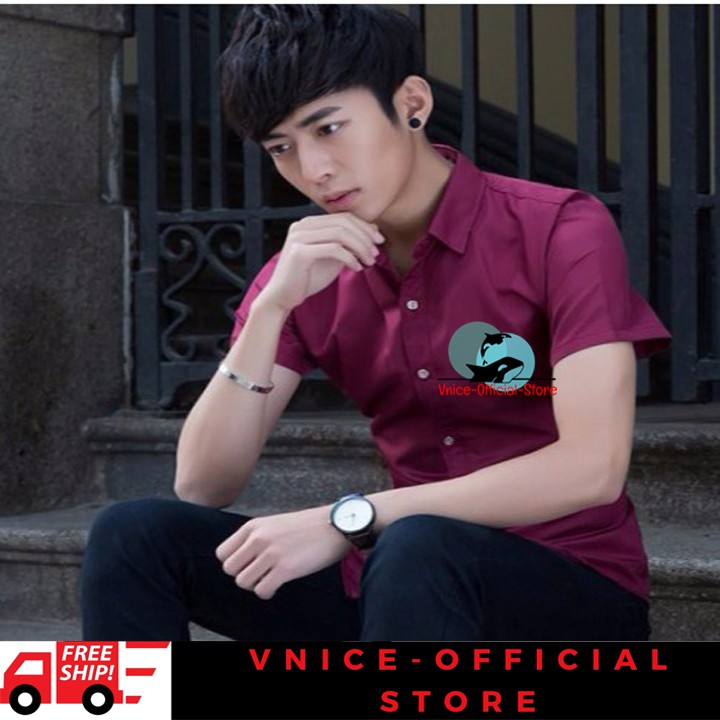 Áo Sơ Mi Nam Ngắn Tay Cao Cấp - Chất Liệu Lụa , Không Nhăn, Thoáng Mát, Thấm Hút Mồ Hôi(5 MÀU) VNICESTORE