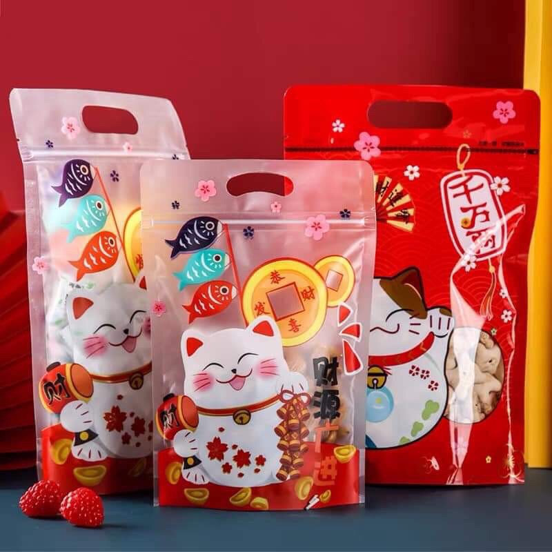 Túi zip Mèo thần tài trắng - 18*28cm - 10 cái