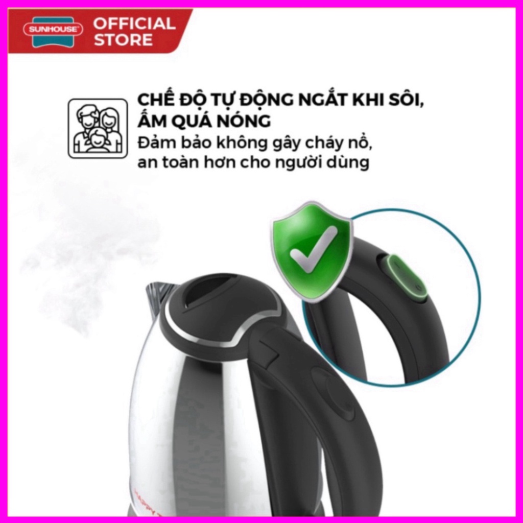 Ấm Siêu Tốc Inox Sunhouse - Ấm Đun Siêu Tốc Hàng Chính Hãng