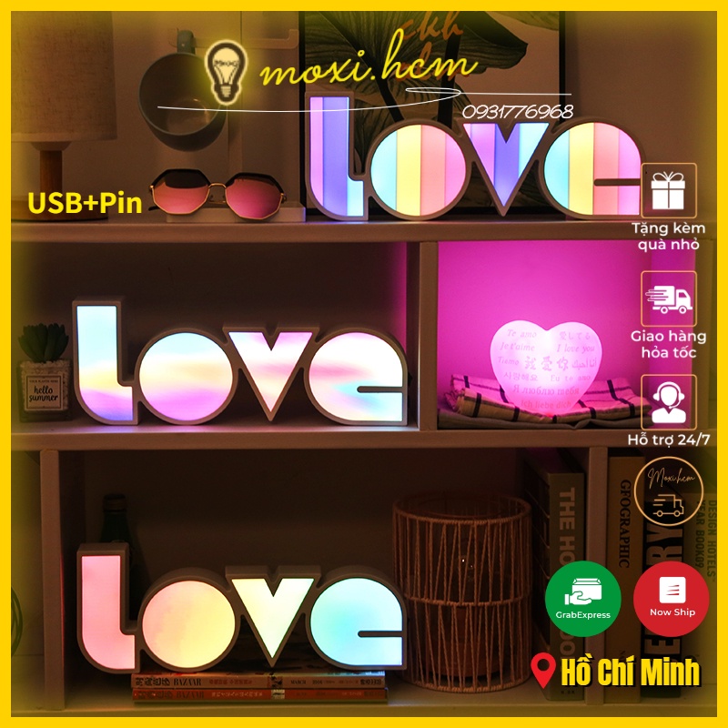 【Hàng Sẵn】Đèn LED chữ LOVE 3D để bàn trang trí DECOR phòng ngủ , quà tặng VALENTINE lễ Tình Nhân MOXI.