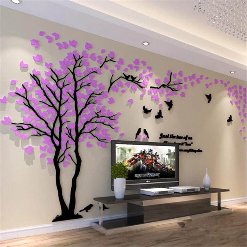 Decal dán tường Họa Tiết 3D Hình Cái Cây Và Hoa Dùng Trang Trí Nhà