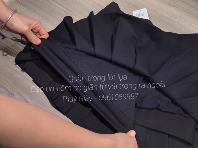 Chân váy đen xếp ly cạp cao gen bụng | BigBuy360 - bigbuy360.vn
