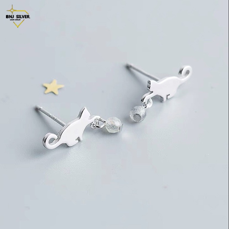 Trang Sức Nữ Bạc 925 Đẹp Tinh Tế - Bông Tai Nữ Bạc Ý Cao Cấp Hình Con Mèo B2440 - BNJ Silver