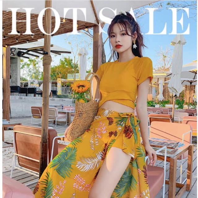 Áo bơi nữ 2 mảnh và khăn choàng , sét 3 món đồ bơi nữ kín đáo đi biển đẹp hàng Quảng Châu cao cấp