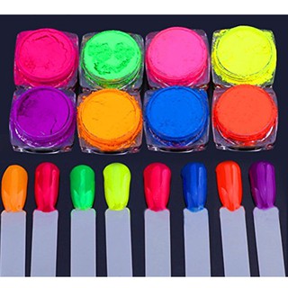 Bộ 8 hộp bột màu neon dùng làm móng