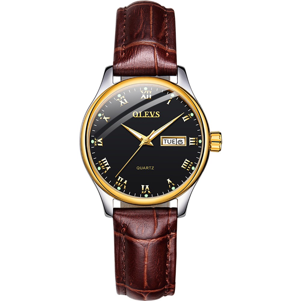 OLEVS 5568 Watch Women Leather Strap Genuine Waterproof Calendar Luminous Small Dial Elegant Fashion