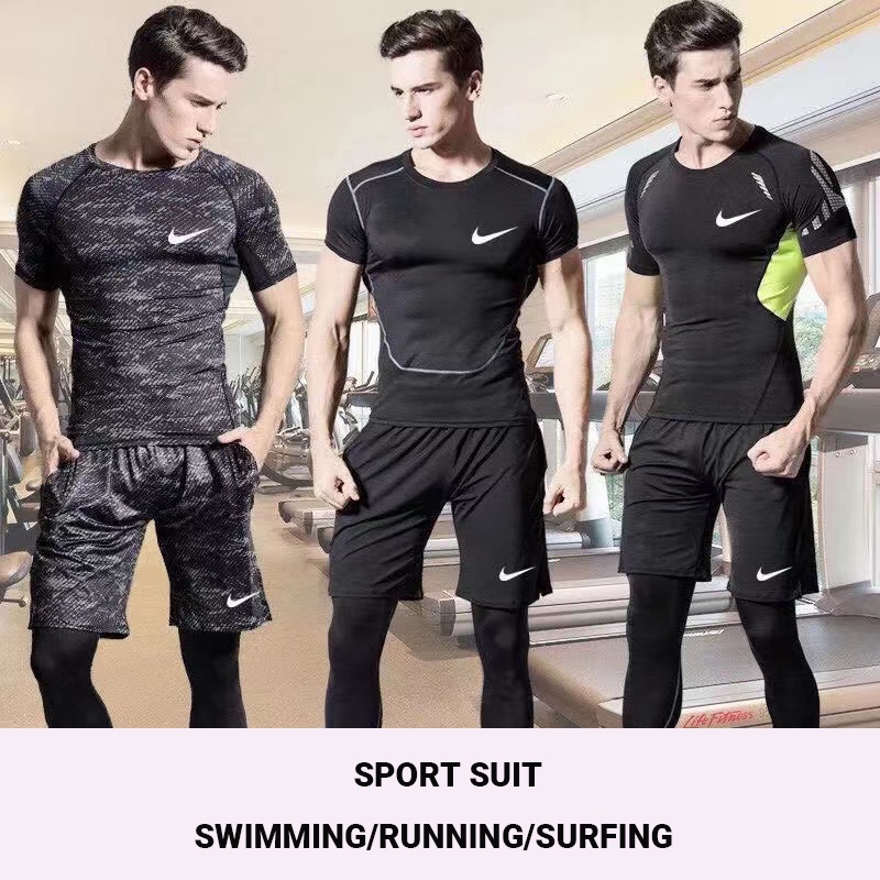 Set đồ bơi 3 mảnh gồm áo tay dài + quần short + quần dài nhanh khô cho nam