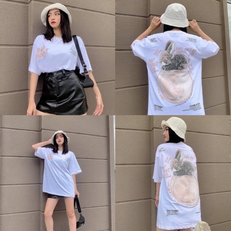 [Mã SKAMSALE06 giảm 10% tối đa 100K đơn 150K] Áo thun unisex from rộng cổ tròn tay lỡ freesize 38-70kg Thỏ rabit