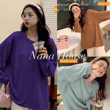 Áo tổ ong dài tay cổ tròn thun giấy dáng rộng - FREESHIP - Nana's House