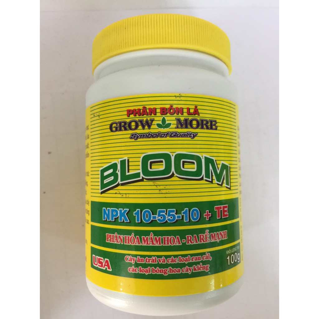 (Combo 2 hủ) Phân bón lá Grow More Bloom 10–55–10 + TE (100gr) giúp ra hoa nghịch mùa, ra hoa đồng loạt