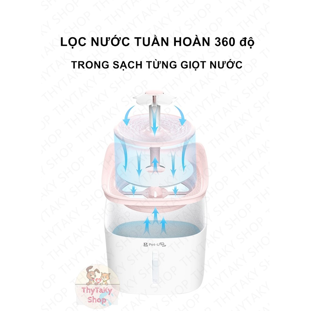 Máy uống nước tự động đài phun nước PetU có đèn báo hết nước tự ngắt điện máy lọc nước cho chó mèo